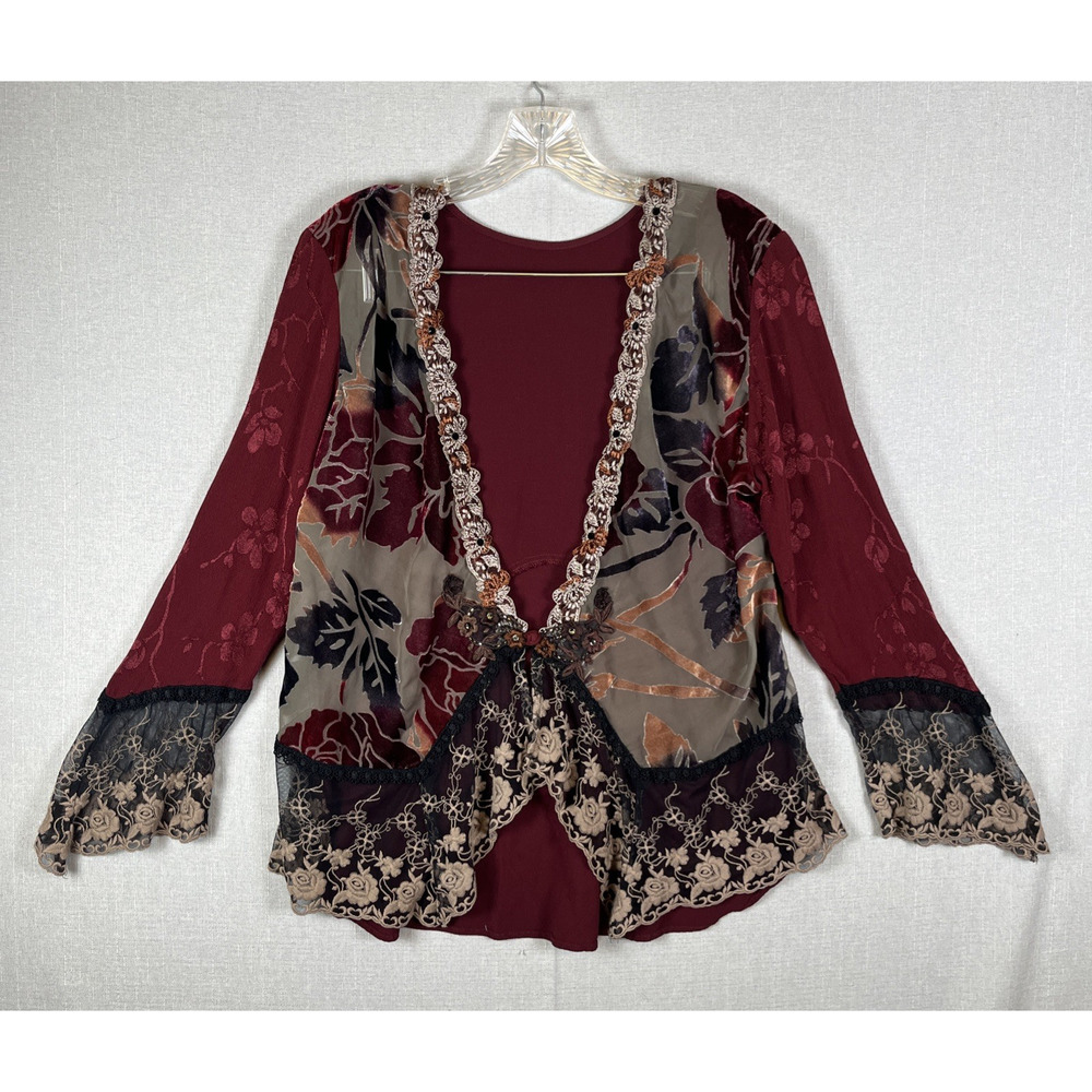 VTG Y2K Top Size 4 Small Medium Velvet Burnout Fairycore Floral Lace Whimsigoth